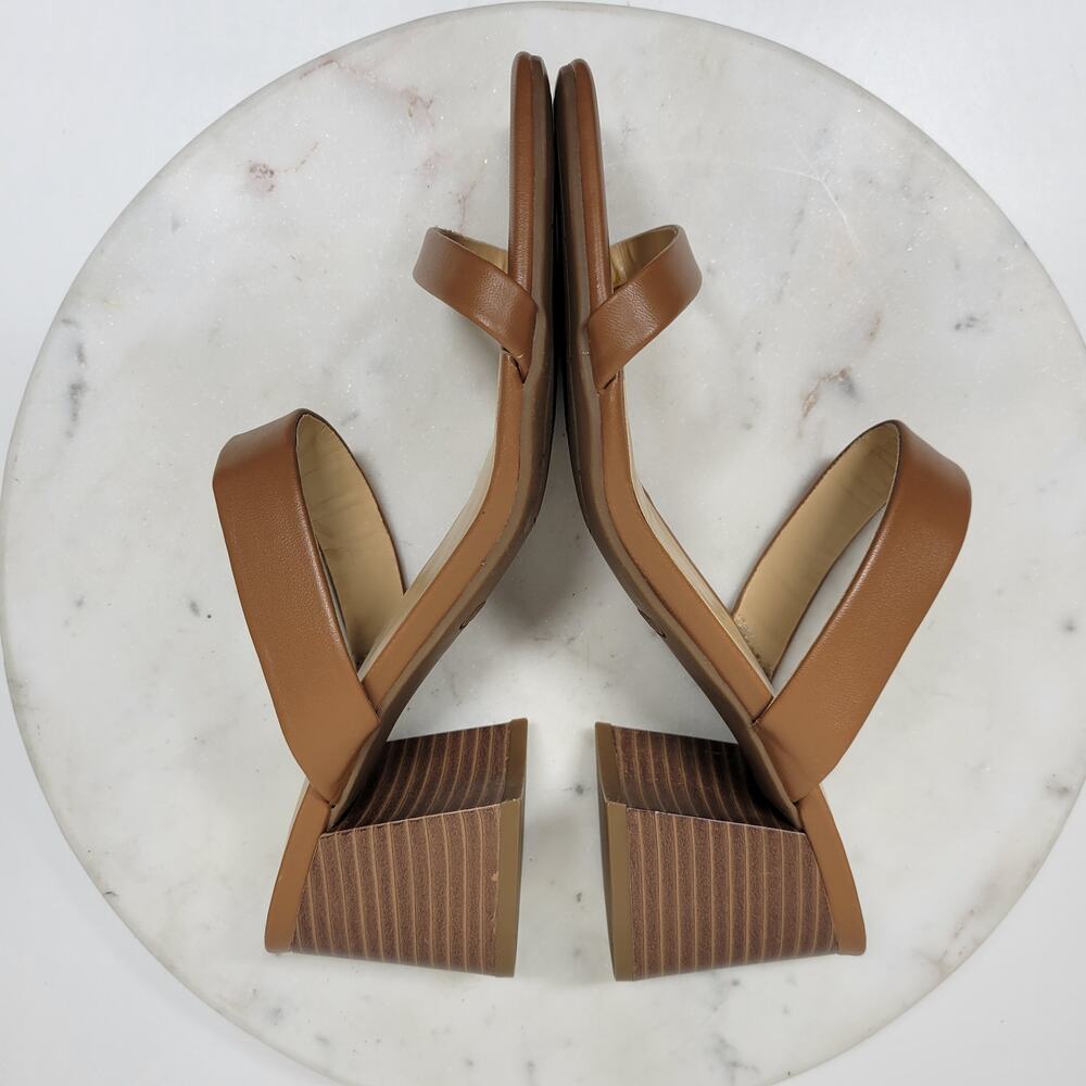 Nine West Gamer Strappy Sandals Womens 9 Brown Open Toe Slip On Block Heels New - Picture 9 of 14